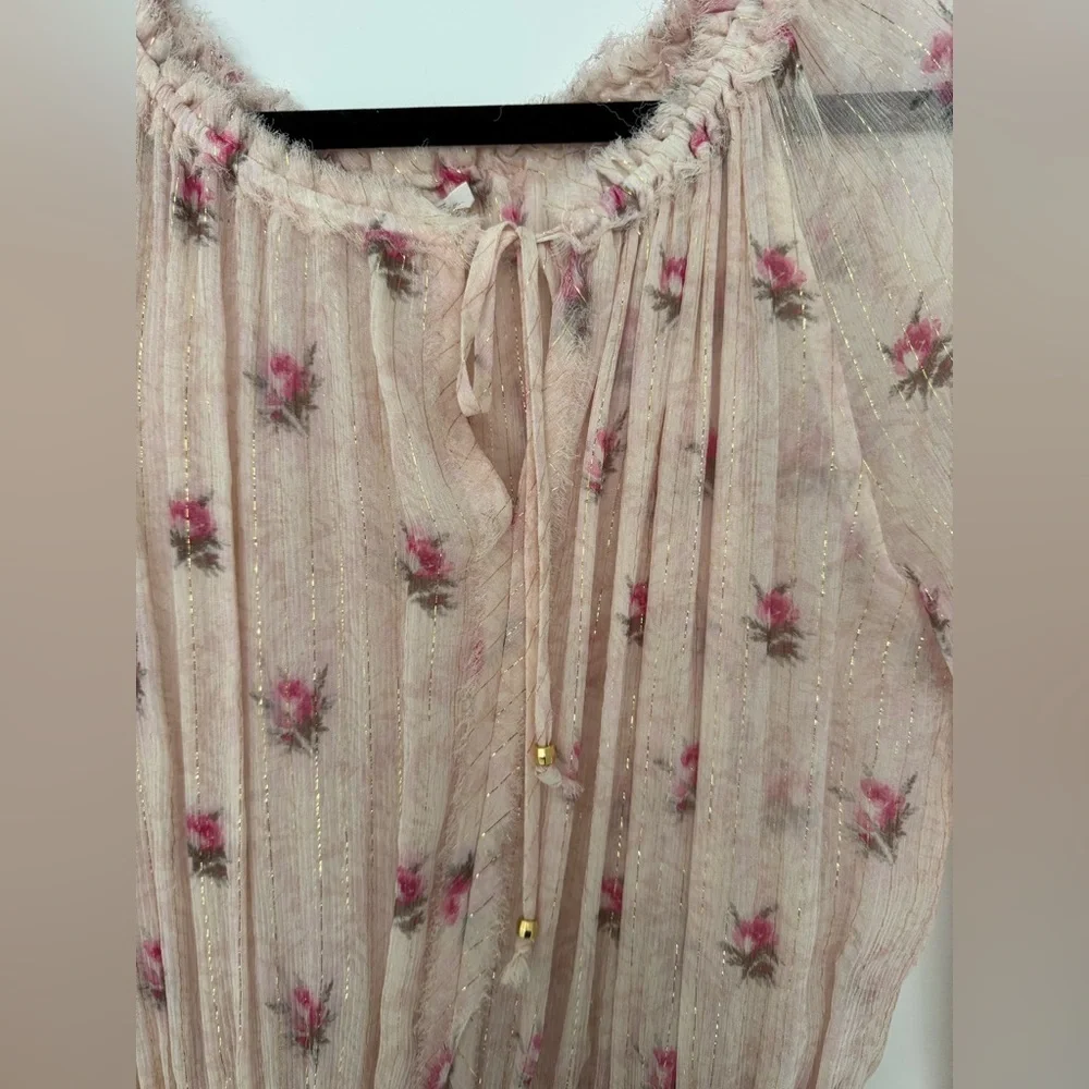 LoveShackFancy Popover Mini Dress in Vintage Rose Pink Gold Floral - Picture 4 of 7